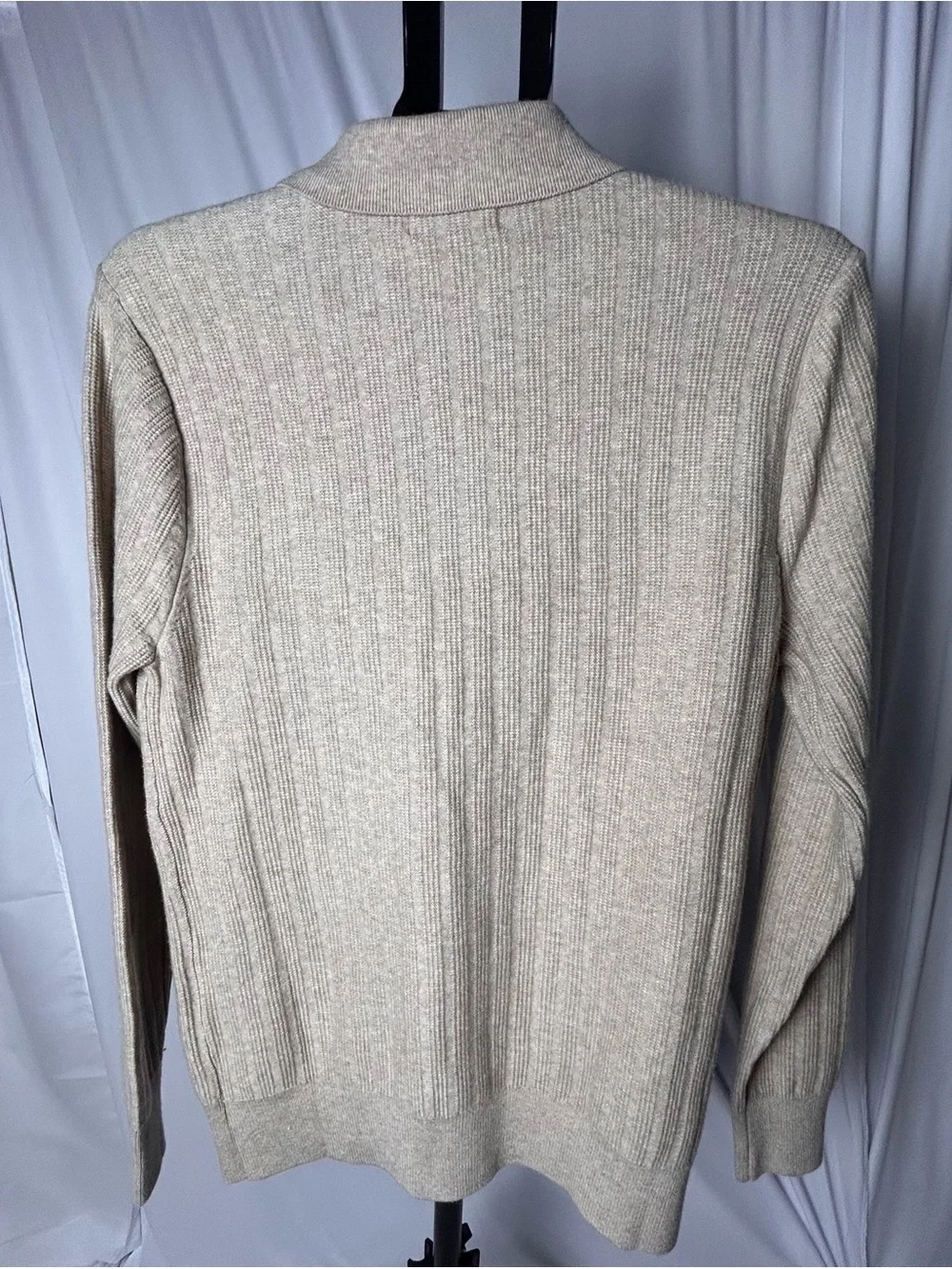 Men's Ribbed Button-Front Cardigan in Light Beige